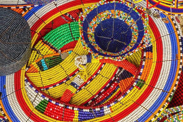 Africa-Tanzania Display of Maasai bead crafts